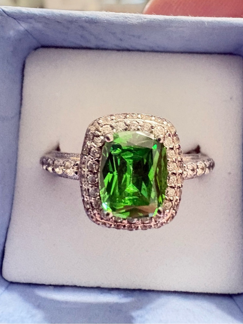 Tacori 4 Ct Lab Created Emerald Diamonique Halo Ring with Pavé Diamonds